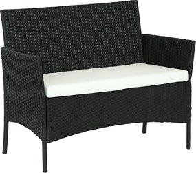 Outsunny PE Rattan és Acél Kültéri Kert Sofa, 2 Személyes Párnával és Karfákkal, 100x54x80cm, Fekete | Aosom