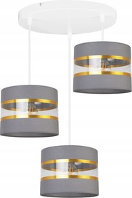 Mennyezeti Függőlámpa Hármas Csillár Glamour Arany Csíkos Szürke Lámpabúra