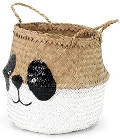 Fehér-natúr színű tengerifű játéktároló kosár ø 25x24 cm Panda – Compactor