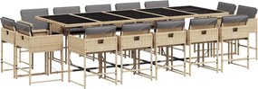 vidaXL 15 részes vegyes bézs polyrattan kerti étkezőgarnitúra párnával