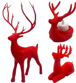 Karácsonyi Szarvas Dekoráció Rénszarvas Figurák Gyertyatartó Piros