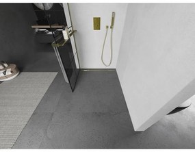 Mexen Kioto+, Walk-In zuhanyparaván polccal és akasztóval 80 x 200 cm, 8 mm átlátszó üveg fekete mintás, arany matt profil, 800-080-121-55-77