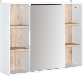 HOMCOM Falra Szerelhető Tükrös Szekrény Állítható Polcokkal 60x14.5x49.4 cm Fehér és Tölgy | Aosom