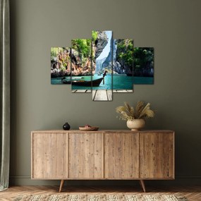 Kép - Víz mediterrán táj csónakkal (150x105 cm)