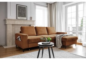 Narancssárgásbarna kordbársony kinyitható sarokkanapé (jobb oldali) Lofty Lilly – Miuform