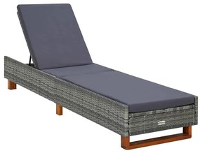 Szürke polyrattan napozóágy párnával