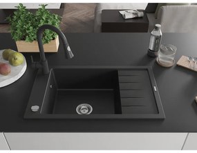 Mexen Elias, 1 kamrás gránit mosogató 795x480x200 mm és Elia mosogató csaptelep, fekete, 6511-77-670101-70