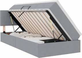 vidaXL Ágy tárolóval és matraccal Világosszürke 90 x 200 cm Faanyag