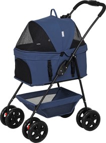 PawHut Összecsukható 3 az 1-ben Kutya Babakocsi Kiskutyák számára Tárolókosárral Hálóablakkal Pohártartókkal és 2 Univerzális Kerekekkel 76x50x102 cm