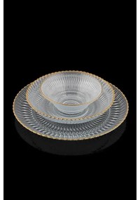 12 darabos étkészlet – átlátszó üveg, arany részletekkel