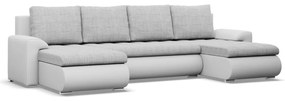 Tokio U alakú sarokkanapé, 3 ágyneműtartóval, fonott + műbőr, univerzális oldal, szürke - fehér
