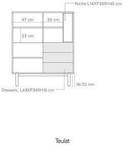 Sötétszürke magas komód 100x120 cm Corvo - Teulat