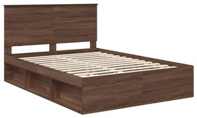 vidaXL Ágykeret fejtámlával Barna Tölgy 140 x 200 cm Tömör fenyőfa