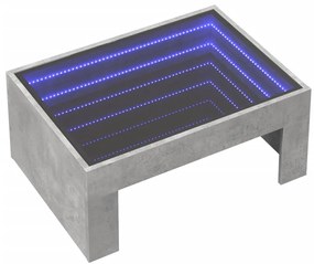 Betonszürke végtelen hatású LED-es dohányzóasztal 70x50x30 cm