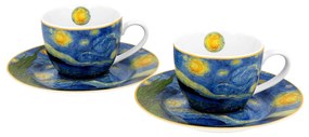 Porcelán eszpresszó kávés csésze aljjal 2 személyes dobozban Van Gogh Csillagos éj