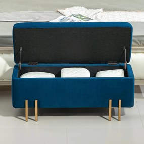 HOMCOM Pad, kárpitozott pad tárolóval, fém, kaucsukfa, habszivacs, 100 x 40 x 42 cm, sötétkék