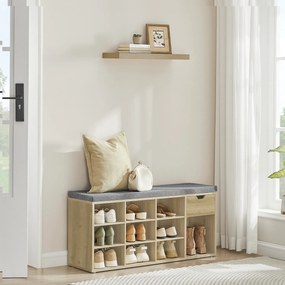 Cipős szekrény paddal és szürke ülőpárnával és fiókkal TAYLOR ARTISAN 104x30x48 cm, fehér