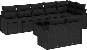 vidaXL Kerti Kanapé Szett 9 pcs Fekete polirattan