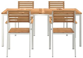 5 darabos kert étkezőszett tömör tíkfából, szabadtéri étkezőasztal 180x90x75 cm tömör tíkfából, összecsukható kerti székek 4 db tömör tíkfából és acélból