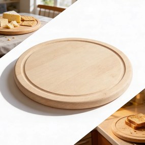 Fa deszka bükk Kerek 25cm, vágóhoronnyal az előételekhez
