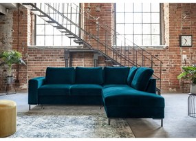 Türkiz bársony kinyitható sarokkanapé (jobb oldali) Lofty Lilly – Miuform