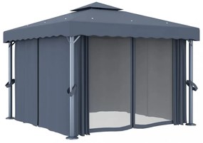 antracitszürke alumíniumpavilon függönnyel 3 x 3 m