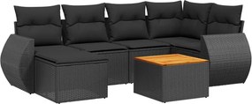 vidaXL 7 részes fekete polyrattan kerti ülőgarnitúra párnával