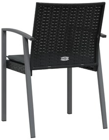 2 db fekete polyrattan kerti szék párnával 56,5 x 57 x 83 cm