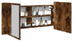 füstös tölgy színű LED-es tükrös fürdőszobaszekrény 100x12x45cm