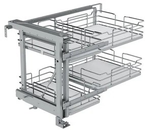 Konyhai fémrács, sarokszekrénybe, részleges kihúzás, csillapított záródás, króm-fehér, balos,  900mm, 450mm ajtó szélesség, SIGE Infinity Line 350