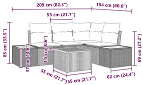 5 darabos Kerti Kanapé Szett Párnákkal Szürke Poli Rattan Akácfa