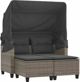 vidaXL 2 személyes szürke polyrattan kerti kanapé baldachinnal/székkel