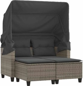 vidaXL 2 személyes szürke polyrattan kerti kanapé baldachinnal/székkel