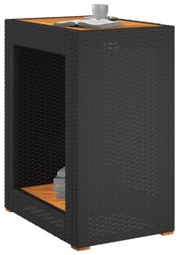 fekete polyrattan kerti kisasztal fa asztallappal 60x40x75 cm