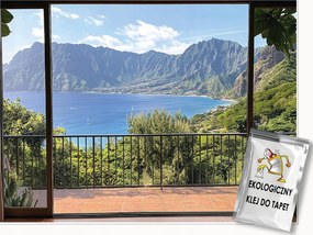 3D Fotótapéta Ablak Tenger Hegyek Hálószoba Nappali Tapéta Flizelina 250x175