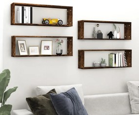 4 db füstös tölgy színű szerelt fa fali kockapolc 80x15x26,5 cm