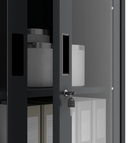 Fém iratszekrény széffel, vitrinnel és fiókokkal FILIP, 900 x 1850 x 400 mm, antracit