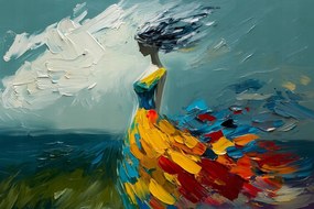 Vászonkép Canvas Figura Nő Lány Szél Víz Mozgás 120x80