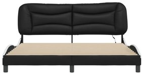 fekete és fehér műbőr ágykeret LED-világítással 180 x 200 cm