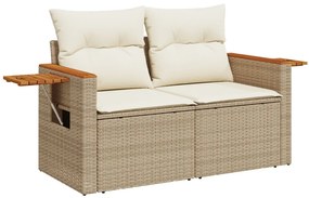 11 részes kerti kanapé szett párnákkal, bézs poly rattan akáccal, 3 részes kerti étkező szett párnákkal, bézs poly rattan akáccal
