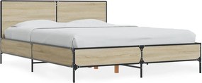 vidaXL sonoma tölgyszínű szerelt fa és fém ágykeret 120 x 200 cm