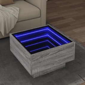 Szürke sonoma szerelt fa dohányzóasztal LED-del 50 x 50 x 30 cm