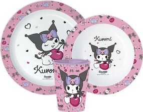 Hello Kitty Kuromi étkészlet, micro műanyag szett, pohárral 260 ml