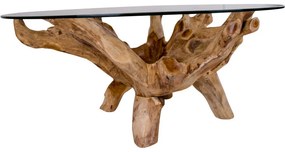 Amazonas dohányzóasztal üveggel, natúr lábakkal, Ø110x50 cm