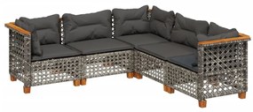 5 részes szürke polyrattan kerti ülőgarnitúra párnákkal