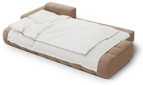 Világosbarna bársony kinyitható-tárolóhelyes sarokkanapé (bal oldali-heverő résszel) Linz – Cosmopolitan Design