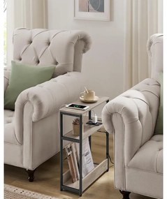 Keskeny oldal asztal töltő funkcióval 3 polcos, 18 x 45 x 58 cm Greige szürke fekete lábakkal