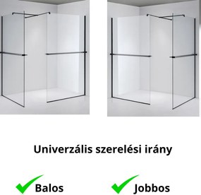 Stuxi Milano Kombi Plus 2 Black Walk-in zuhanyfal, 110x70 cm, 8 mm vastag vízlepergető biztonsági üveggel, 2 polccal és törölközőtartóval