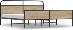 vidaXL füstös tölgy színű fém ágykeret matrac nélkül 193 x 203 cm
