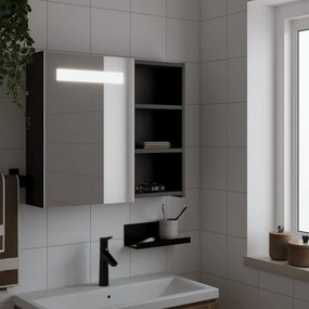 fekete tükrös fürdőszobaszekrény LED-del 60 x 13 x 52 cm